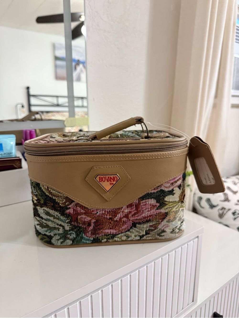 Bovano Beige Floral Tapestry Travel Case